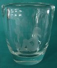 Orrefors Glass Vase with Etched Girl and Flower Design