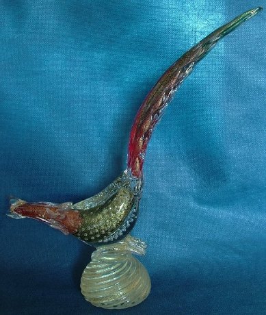 Murano Sommerso Pheasant with Gold Inclusions