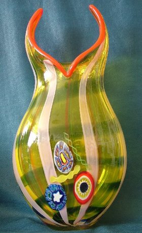 Murano Art Glass Striped Vase with Millefiori