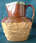 Victorian Brown Glazed Harvest Jug with Plated Rim