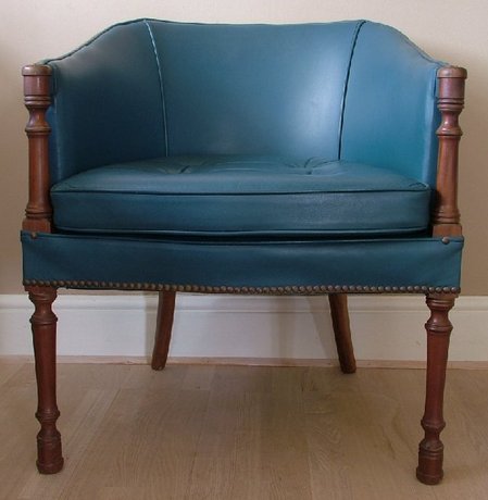1930s Teal Blue Leather Tub Chair