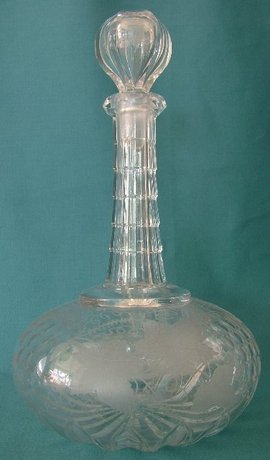 Pair of Late Victorian Cut and Grapevine Etched Decanters