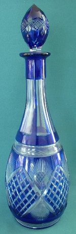 Czechoslovakian Blue Flash Glass Wine Decanter c.1930s