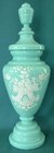 Late Victorian Blue Glass Lidded Urn with Enamelled Design
