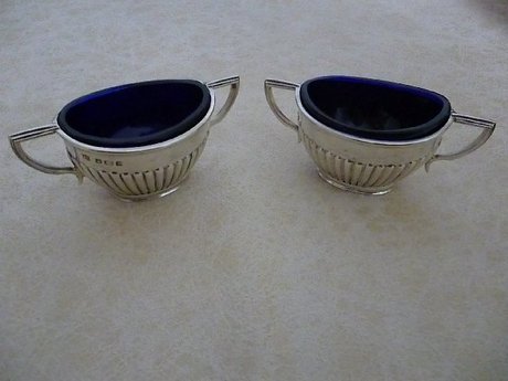 PAIR OF SILVER SALTS WITH BLUE LINERS