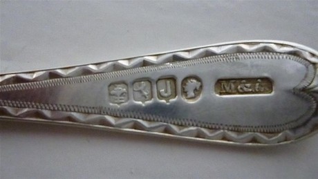 SET OF 12 SILVER SPOONS & TONGS, GLASGOW 1880