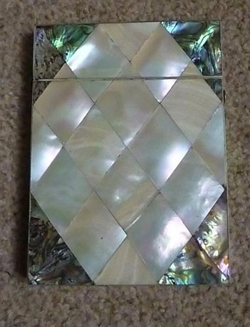 MOTHER OF PEARL & ABERLONE CARD CASE w. UNINSCRIBED CARTOUCHE
