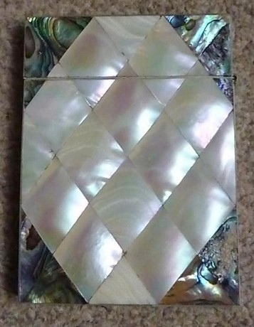 MOTHER OF PEARL & ABERLONE CARD CASE w. UNINSCRIBED CARTOUCHE