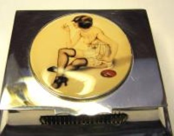 Match holder with erotic enamel plaque 