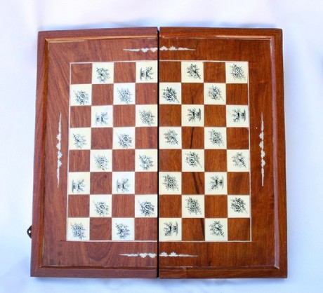 20th Century Mahogany Folding Chess Board