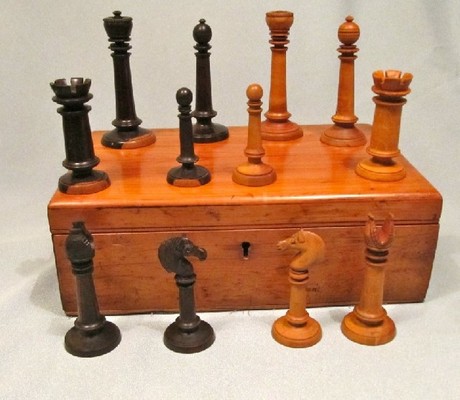 C19th French Carved & Turned Rare Palisander & Boxwood Chess Set