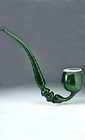 c.1860 EMERALD GLASS FRIGGER PIPE w. CREAM RIM