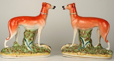 PR. EARLY C20th STAFFORDSHIRE GREYHOUND WHIPPETS