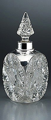 3-SIDED CUT GL. SCENT PERFUME BOTTLE, SILVER COVER