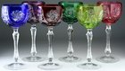 SET 1950s BOHEMIAN OVERLAY CUT GLASS HOCK GLASSES