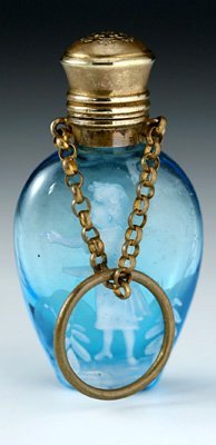 c1900 MARY GREGORY BLUE GLASS SCENT PERFUME BOTTLE