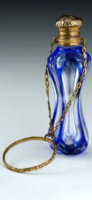 c.1890 BLUE OVERLAY CUT GLASS SCENT PERFUME BOTTLE