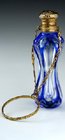 c.1890 BLUE OVERLAY CUT GLASS SCENT PERFUME BOTTLE