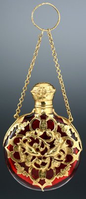 c1870 CAGEWORK RUBY GLASS SCENT PERFUME BOTTLE