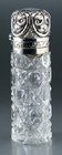 CUT GLASS CYLINDER SCENT PERFUME BOTTLE SILVER TOP