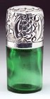 GREEN GLASS SCENT PERFUME BOTTLE, SILVER TOP