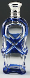 FRENCH BLUE OVERLAY PERFUME BOTTLE, SILVER TOP
