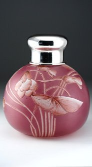 LARGE CAMEO SCENT PERFUME BOTTLE, PLATED TOP