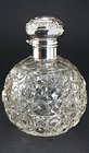 CUT GLASS SPHERICAL SCENT PERFUME BOTTLE SILVER TOP