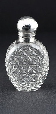 CUT GLASS SCENT PERFUME BOTTLE, SILVER TOP