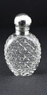 CUT GLASS SCENT PERFUME BOTTLE, SILVER TOP