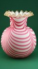 FROSTED OPALINE VASE w. CRANBERRY LOOP DECORATION