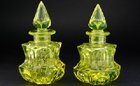 PAIR VASELINE URANIUM GLASS SCENT PERFUME BOTTLES