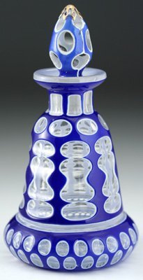 BLUE & WHITE OVERLAY GLASS SCENT PERFUME BOTTLE