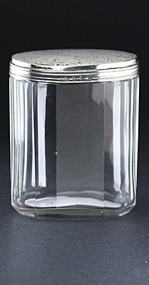 CUT GLASS OVAL DRESSING TABLE POT JAR, SILVER TOP