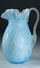QUILTED BLUE SATIN AIR TRAP GLASS JUG, PITCHER