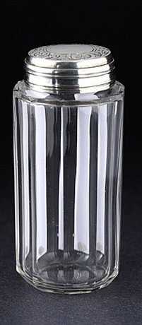 CUT GLASS SCENT PERFUME TABLE BOTTLE JAR, SILVER TOP