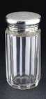 CUT GLASS SCENT PERFUME TABLE BOTTLE JAR, SILVER TOP