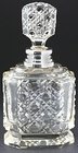 CUT GLASS SCENT PERFUME TABLE BOTTLE, SILVER COLLAR