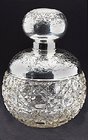 SPHERICAL CUT GLASS SCENT PERFUME BOTTLE, SILVER TOP