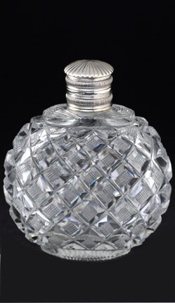 DUTCH CUT CRYSTAL SCENT PERFUME BOTTLE, SILVER TOP
