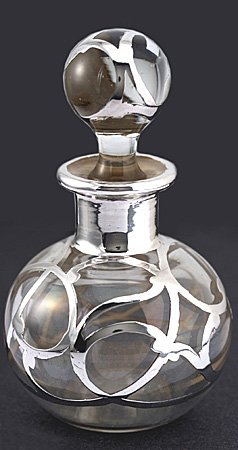 SILVER OVERLAY GLASS SCENT PERFUME BOTTLE #2