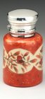PAINTED PORCELAIN SCENT PERFUME BOTTLE, SILVER TOP