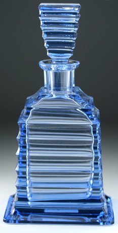 ART DECO CUT GLASS PETROL BLUE DECANTER