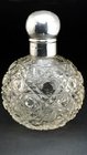 CRYSTAL SPHERICAL SCENT PERFUME BOTTLE, SILVER TOP