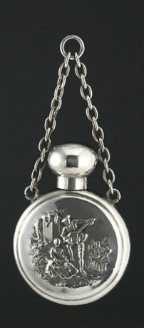 SILVER FLASK SCENT PERFUME BOTTLE WITH RELIEF FIGURES
