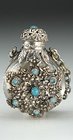 CUT GLASS SCENT PERFUME BOTTLE WITH TURQUOISE CABOCHONS