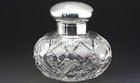 CUT CRYSTAL INKWELL WITH STERLING TOP & COLLAR