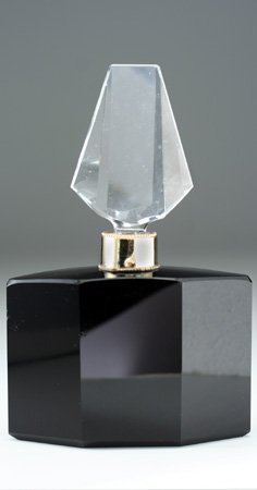 CZECH DECO BLACK CUT GLASS SCENT PERFUME BOTTLE