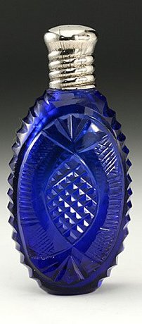 COBALT BLUE CUT GLASS SCENT PERFUME BOTTLE