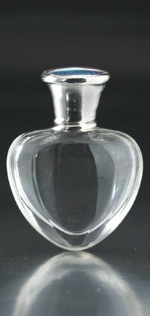 CRYSTAL HEART SCENT PERFUME BOTTLE GUILLOCHE TOP